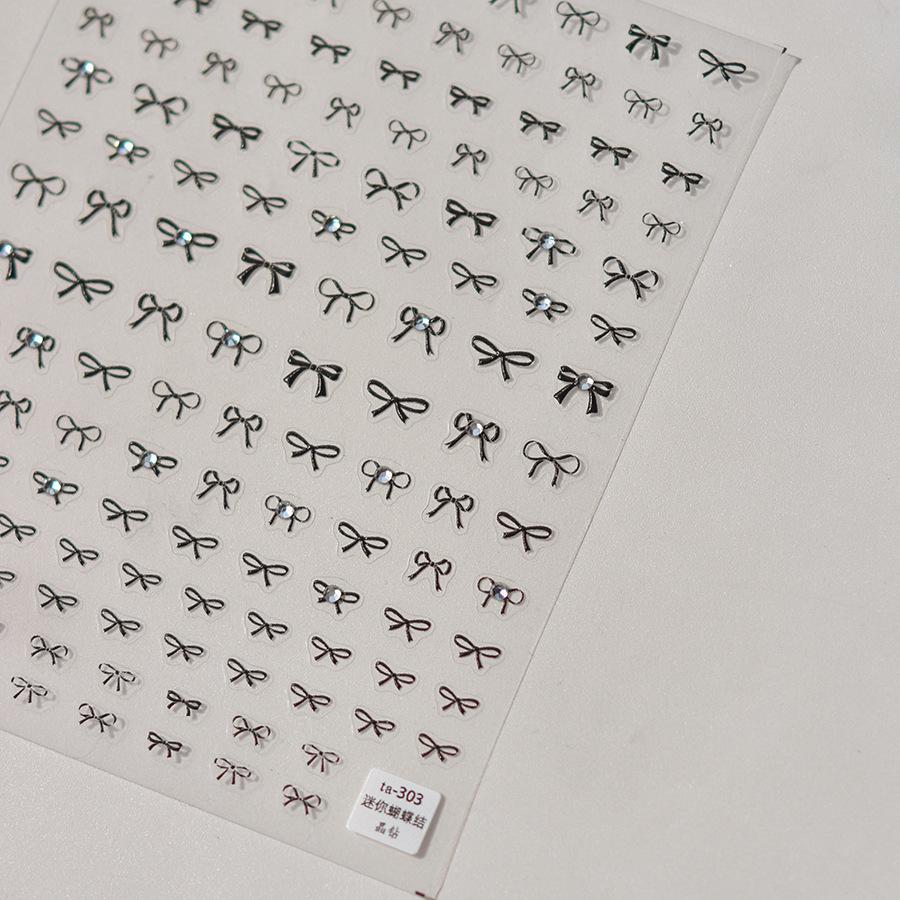 5D Versatile Black and White Bow Ribbon Bowknot Nail Sticker Crystal Diamond Nail Stickers Adhesive Decals Nail Art Decorations