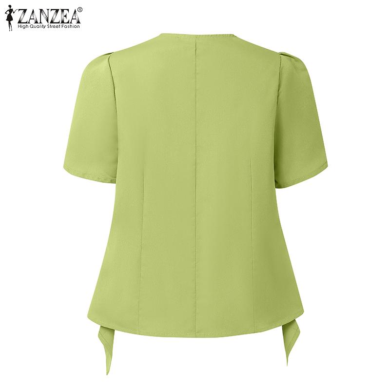 ZANZEA Women Casual Round Neck Summer Short Sleeve Blouse