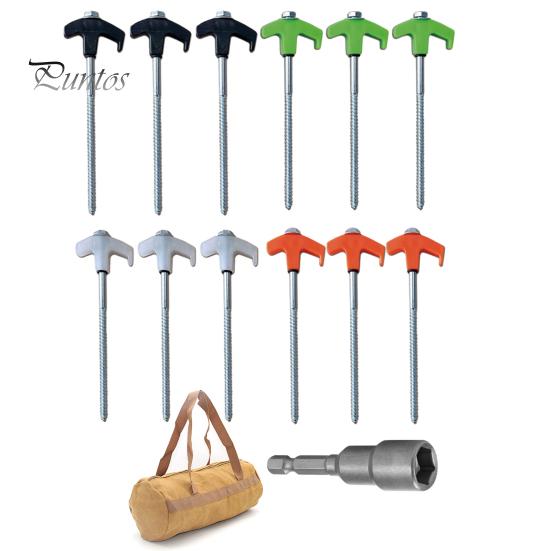 Zelt-Erdnägel, Camping-Heringe mit Aufbewahrungstasche, scharfes Spitzen-Design, einfache Installation, drehbare Bodennägel, Zubehör