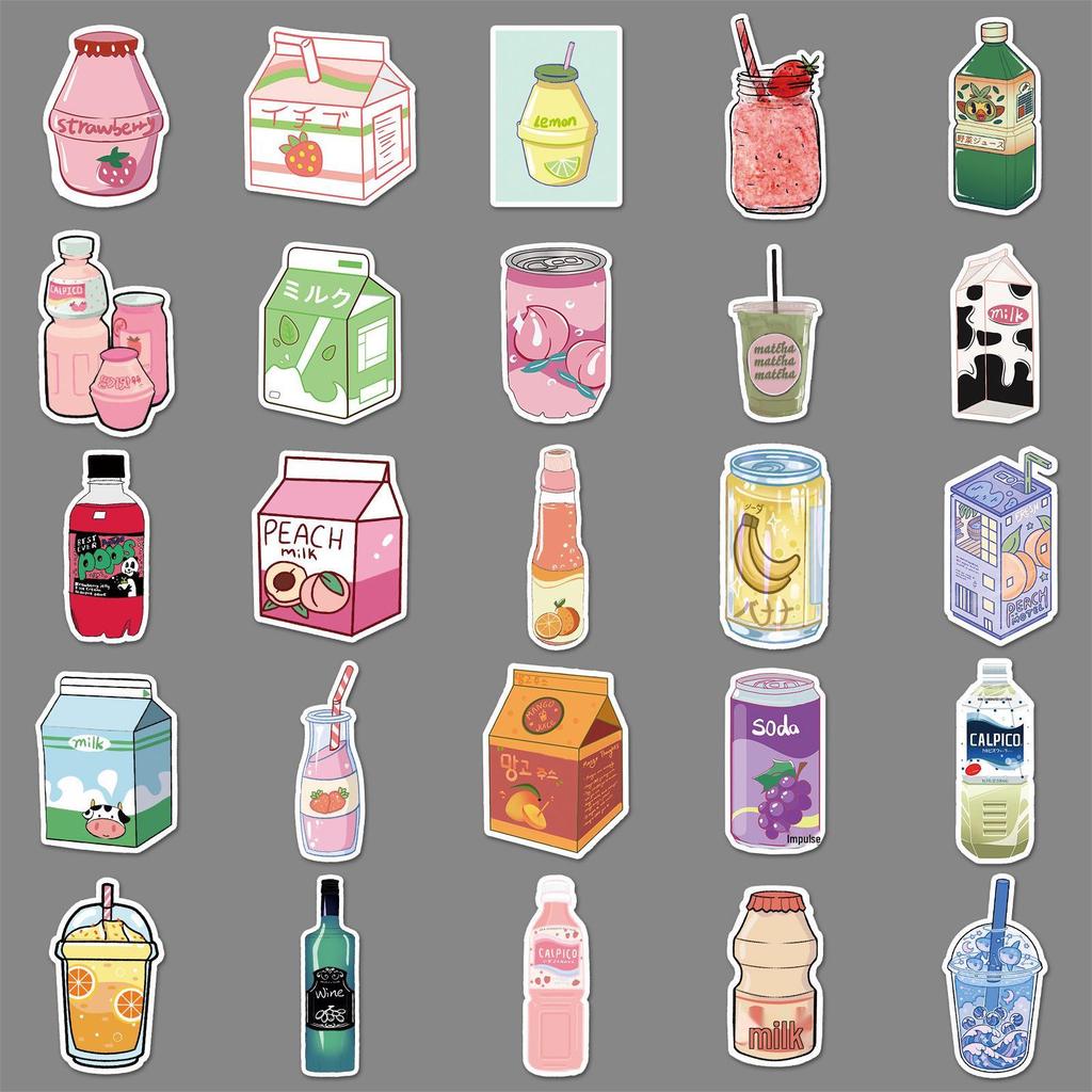 50-Piece Ins Style Fresh Beverage Bottle & Laptop PVC Sticker Set