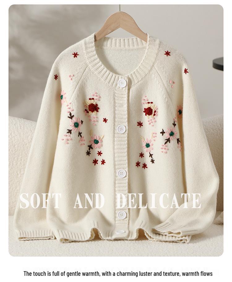 Women's Casual Five-Color Cashmere Blend Cardigan - Round Neck, Single-Breasted Knit Sweater