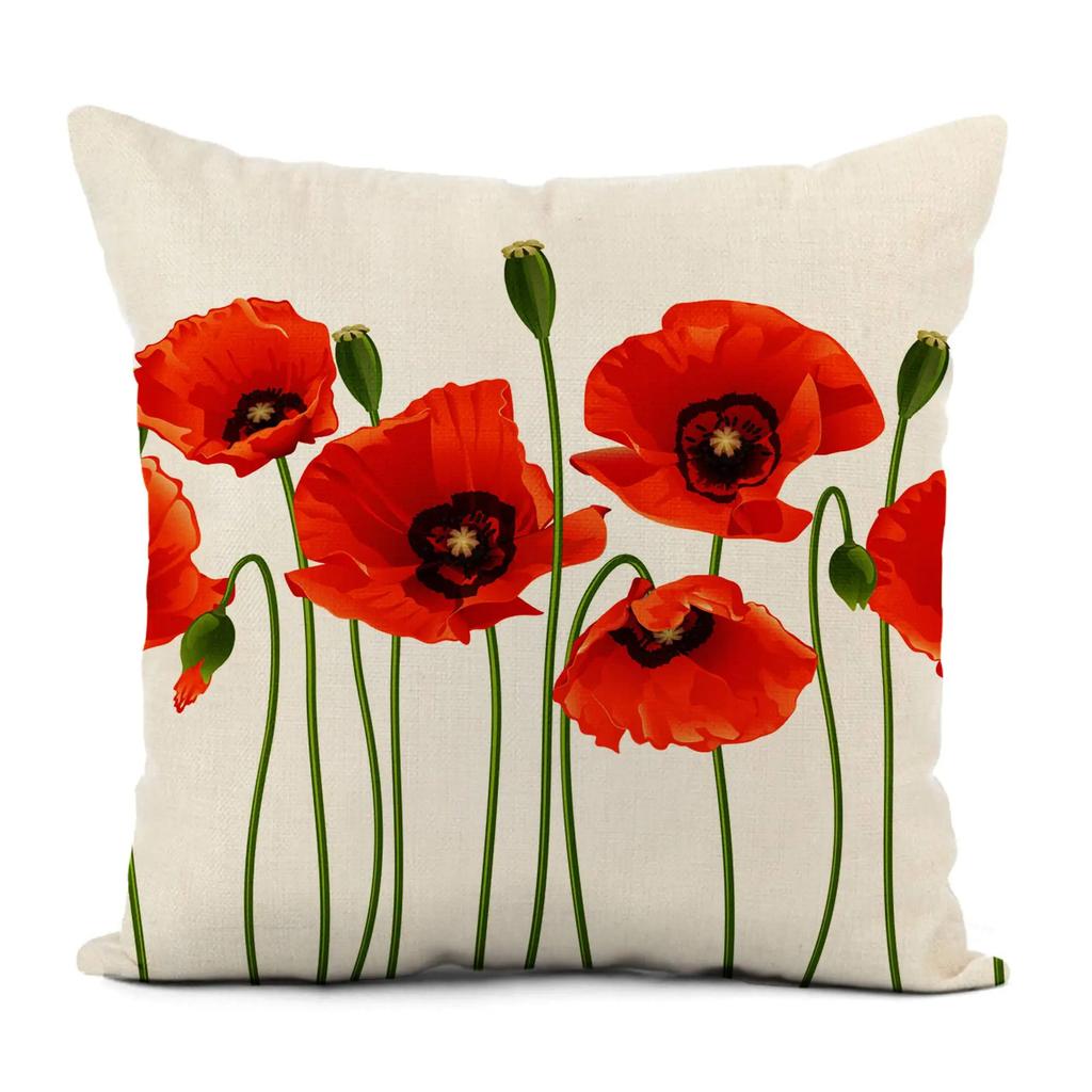 Nordic modern red flower linen pillowcase sofa cushion cover home decoration can be customized for you 40x40 50x50 60x60 45x45