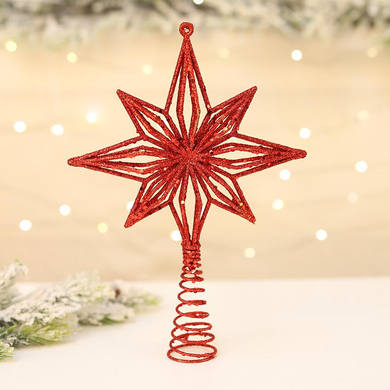 Glittery Eight-Pointed Star Christmas Tree Topper - Gold, Silver, Red Accessories
