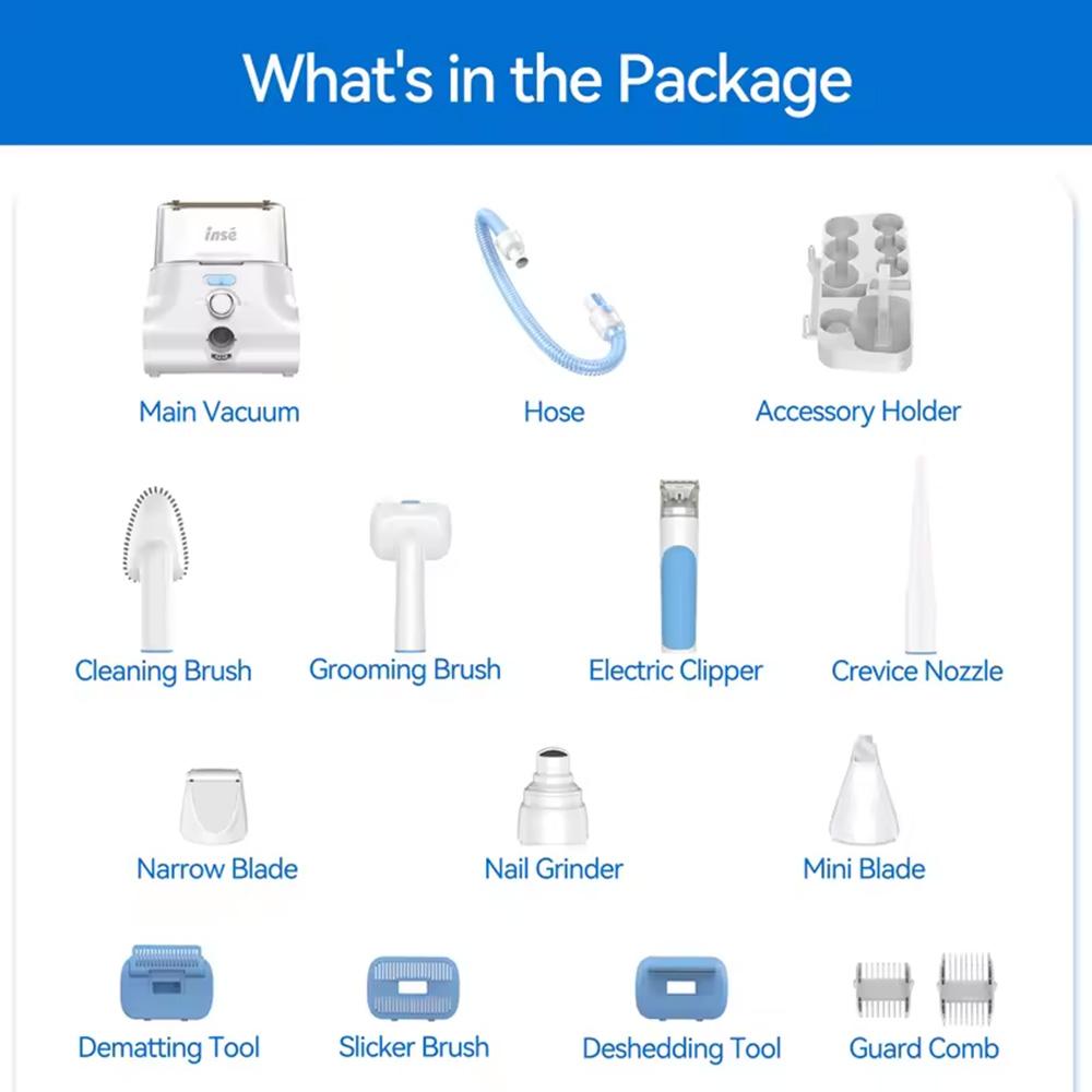 שואב טיפוח לחיות מחמד INSE P30, עם מיכל אבק גדול בנפח 4.5 ליטר, רעש נמוך במיוחד לכלבים, חתולים