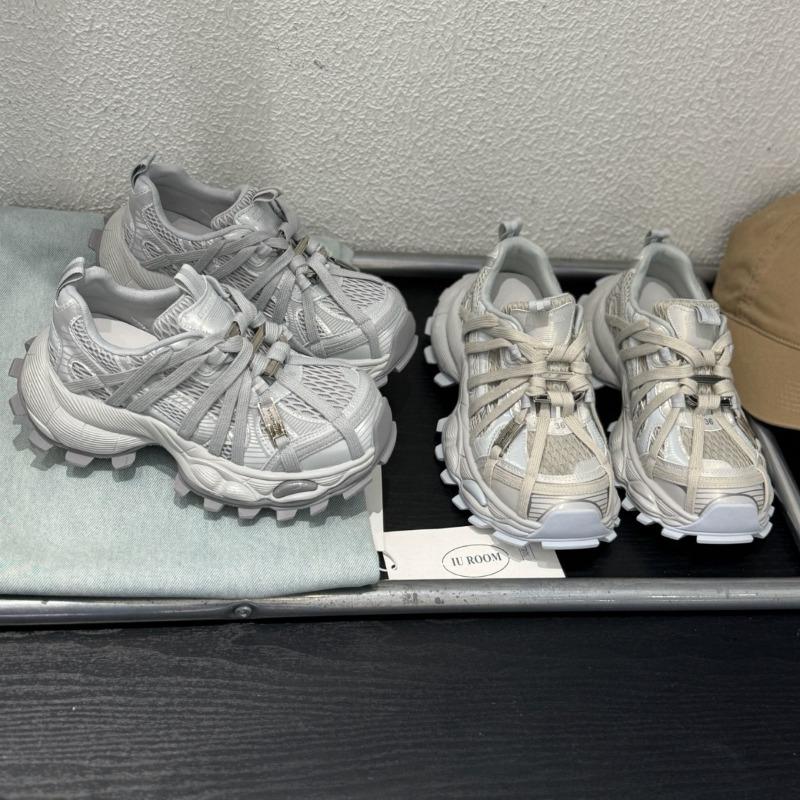Leather platform strap mesh breathable dad shoes women's spring niche fashion sneakers