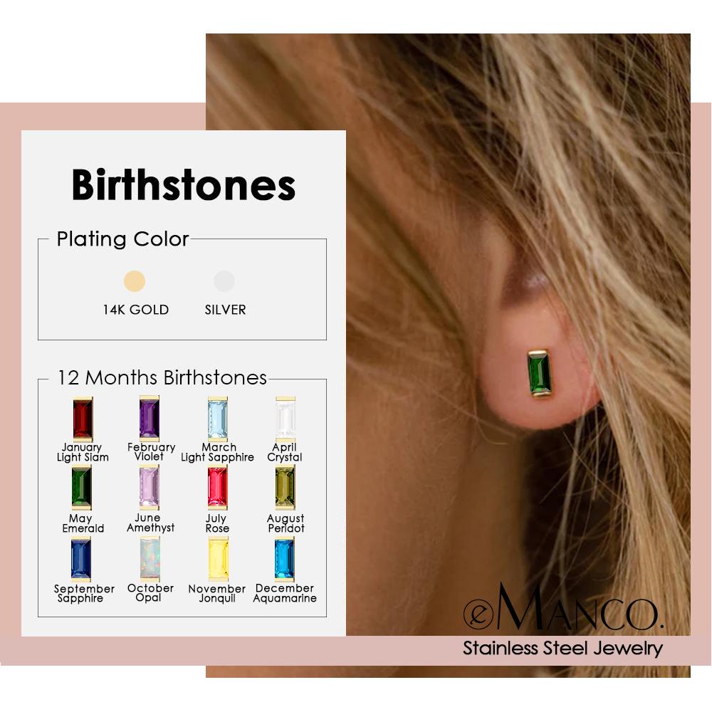 EManco Stainless Steel Gold-Plated Colorful Birthstone Earrings High-end Rhinestone Jewelry Gifts