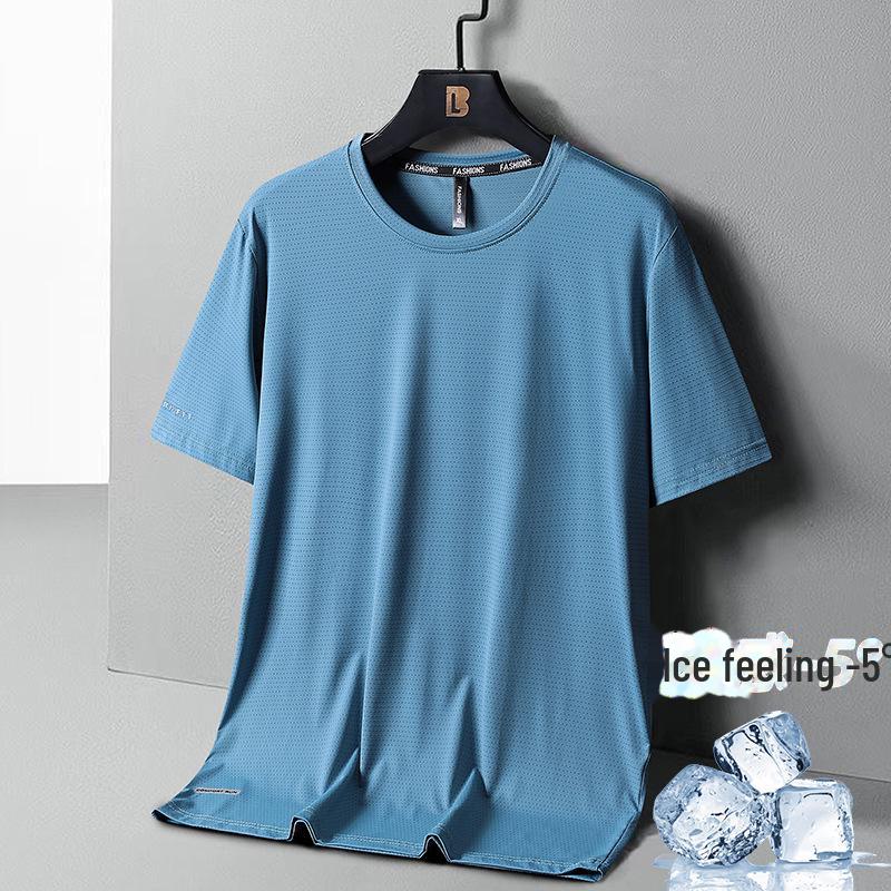 Men's Quick-Dry Ice Silk Mesh T-Shirt - Summer Casual Loose Fit Print, Round Neck, Short Sleeve