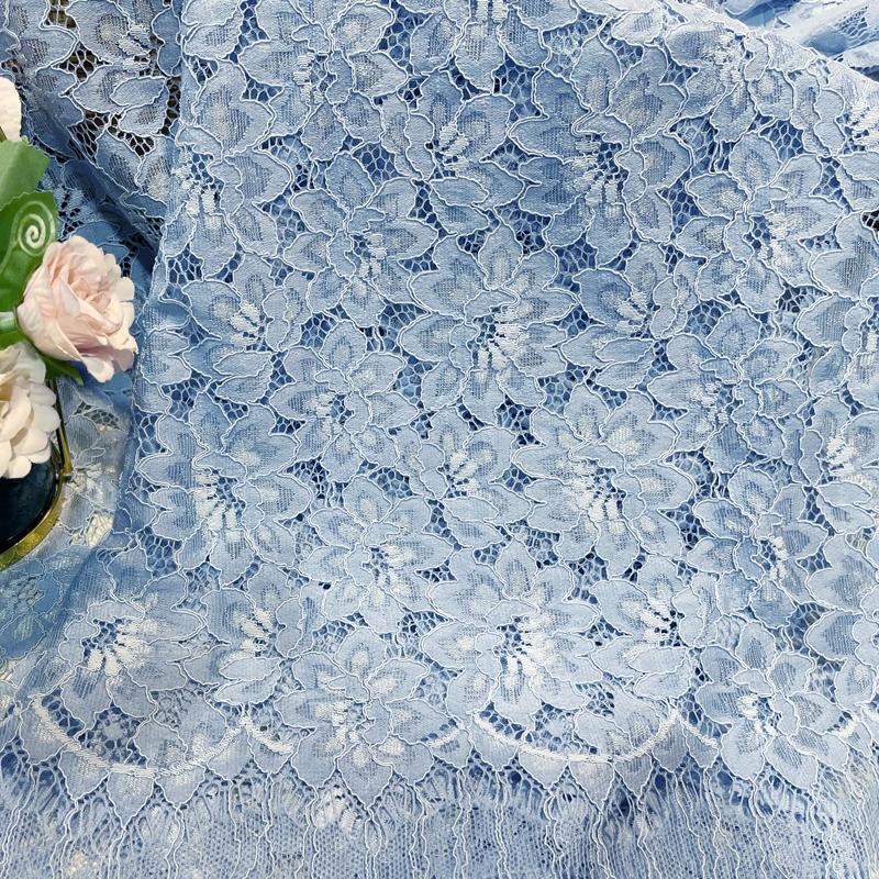 Lace Fabric 150x150cm for Dresses Clothes Sewing White Blue Hollowed-out Plain Cloth Heavy Press Yarn Three-dimensional Mesh