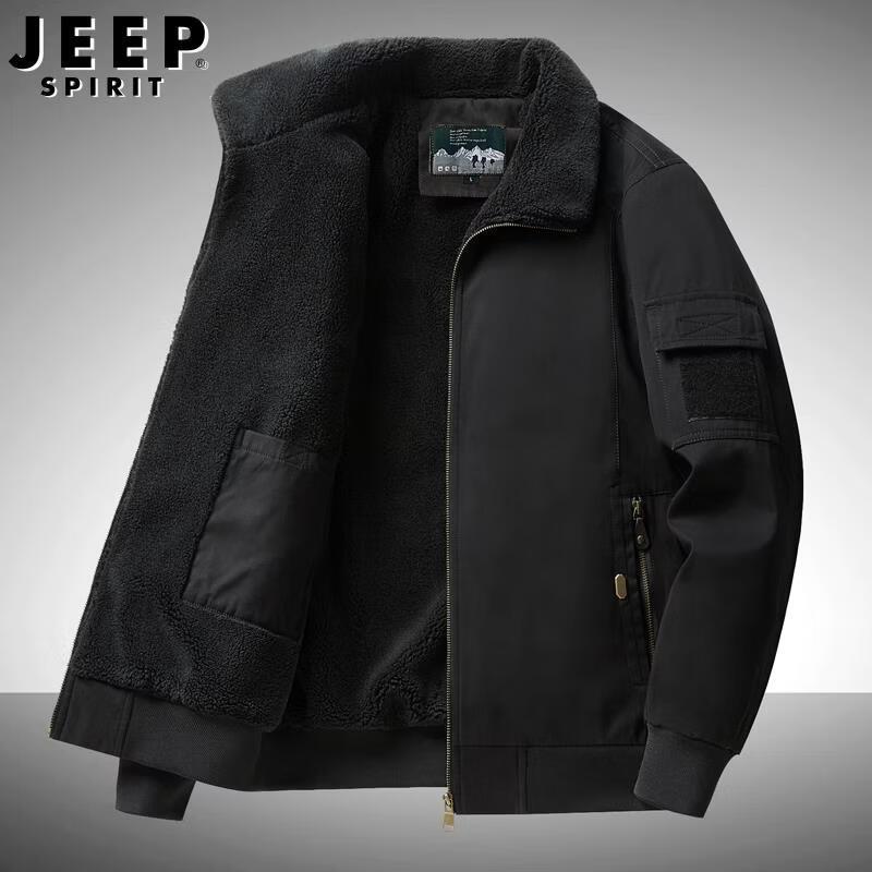 JEEP SPIRIT Men's Retro Pilot Lamb Wool Lined Cotton Jacket