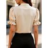 2026 New Summer Stand Collar Lace Patchwork Puff Sleeve Short Sleeve Shirt for Women