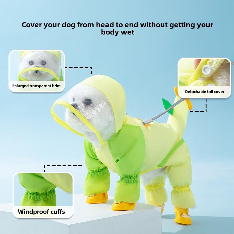 Dog Cute Lion Shape Traction Four-legged Raincoat Medium and Small Dog Teddy Going Out Rainproof Clothes Pet Poncho