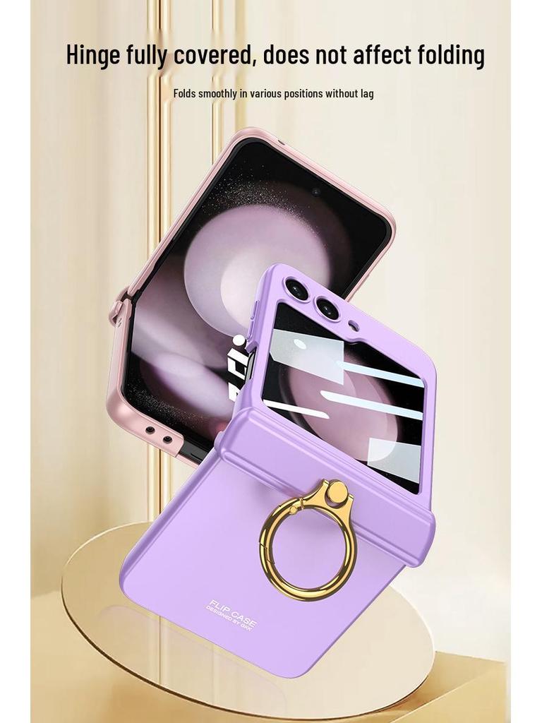 Samsung Z Flip 5 Magnetic Foldable Frosted Ring Holder Case - Anti-drop Protective Cover for Couples