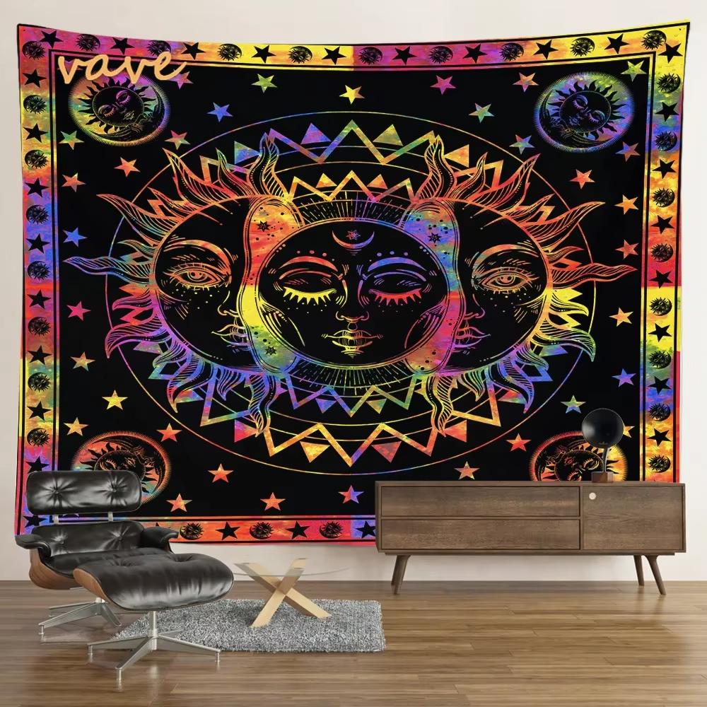 Sun Moon Tarot Tapestry Wall Hanging Bohemian Style Witchcraft Astrology Cloth Fabric Tapestry Flag Living Room Background Cloth