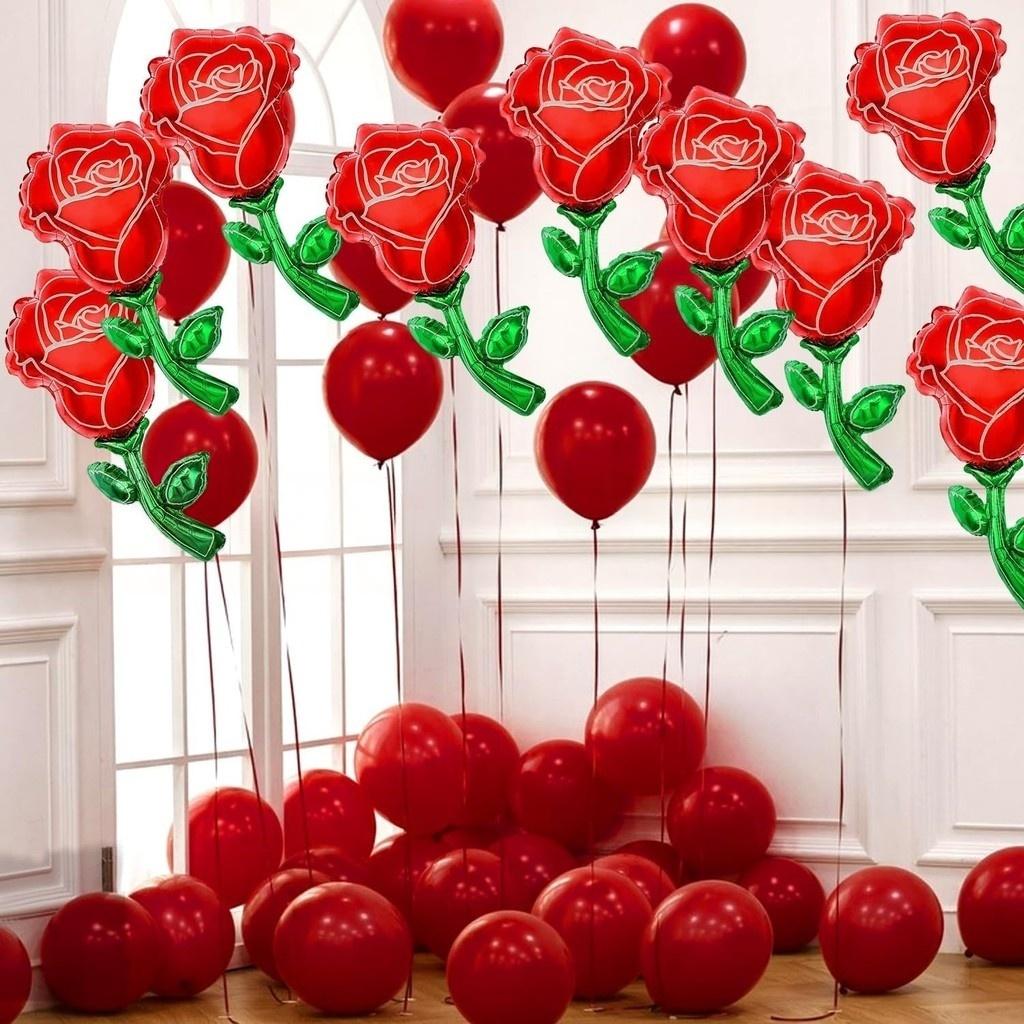 1-5pcs 91cm Giant Red Rose Foil Balloons, Valentines Day Rose Flower Shape Balloons For Wedding Anniversary Background Decor