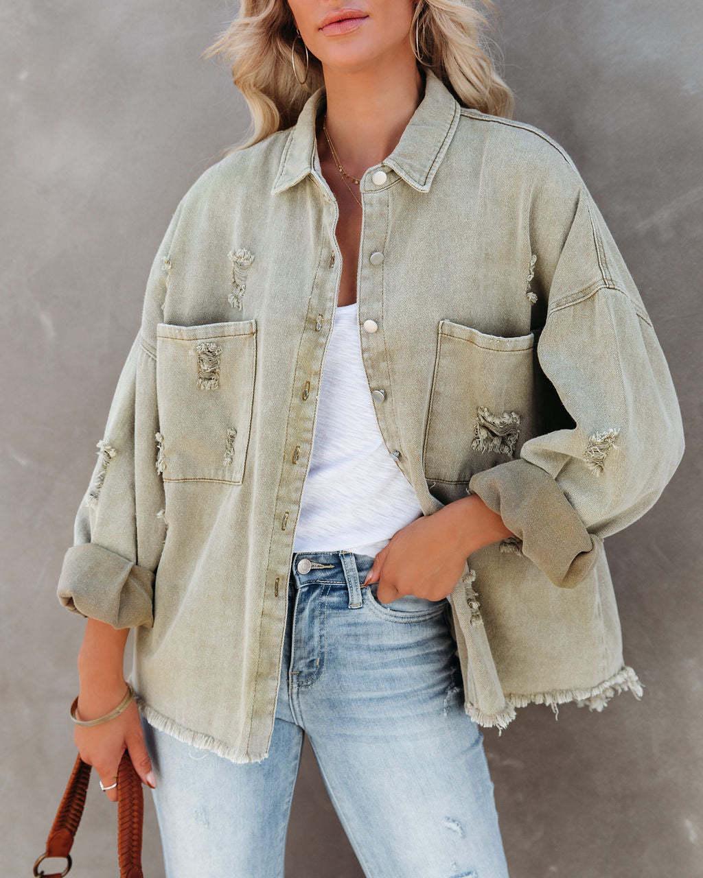 

2025 European & American Style Distressed Ripped Denim Jacket for Women S