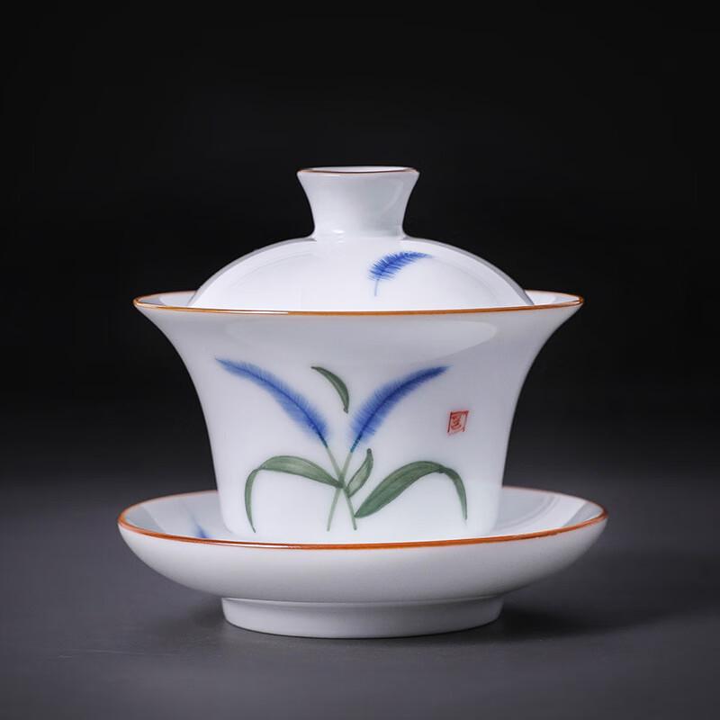 Hand-painted Dehua White Porcelain Sancai Gaiwan Tea Set