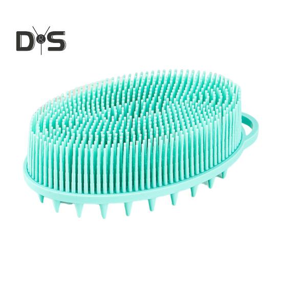 Bath Brush 2 in 1 Design Massage Cleansing Brush for Body And Head Silicone Body Exfoliating Scrubber with Anti-Slip Handle