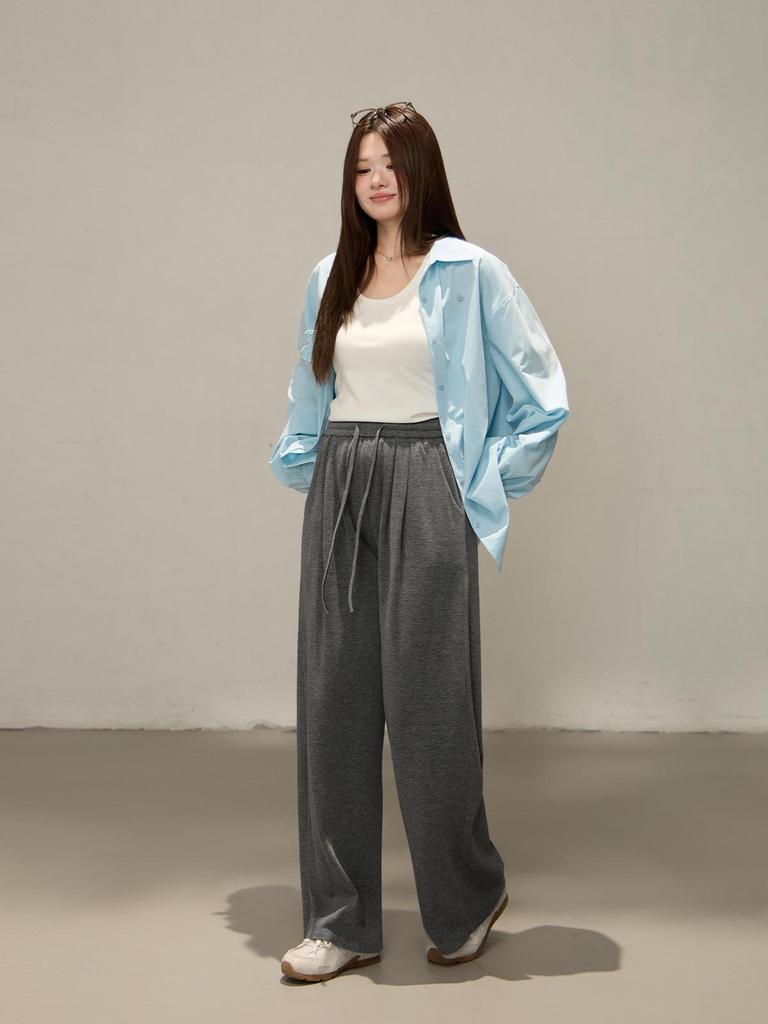2025 Fall Slimming Knit Plus Size Wide-Leg Pants for Women - Draping Lazy Style Trousers