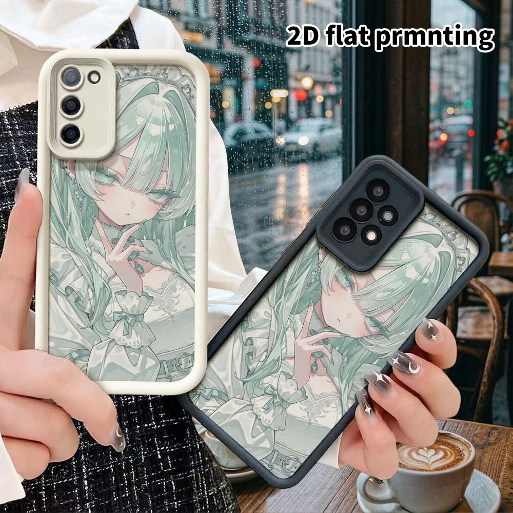 Phone Case: 2D Flat Samsung Galaxy A34 A35 M05 M06 S20 S22 S21 FE Plus 5G Gradient Protective Case, Mint Green Girl, Christmas and Halloween Gift