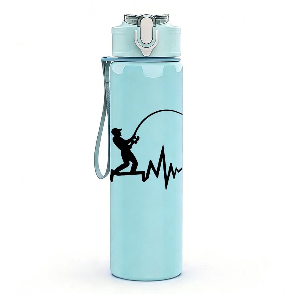 1PC Fishing Rod Heartbeat Line Art Print 750ml Color Plastic Sports Water Bottle Leakproof Flip Straw Lid Suitable for Sports Office Home Use