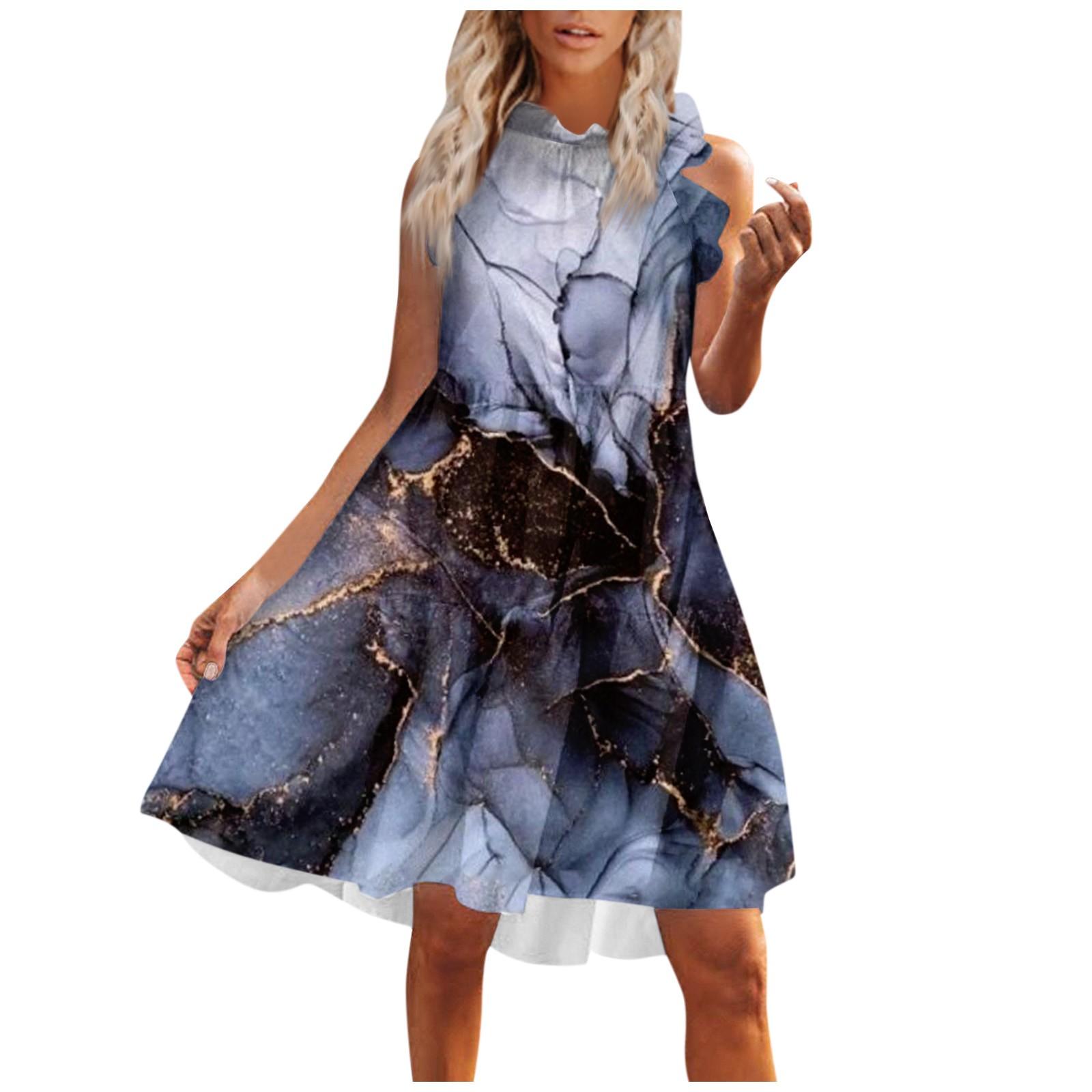 

(SU)Женское платье без рукавов с оборками, свободное мини-платье, повседневное летнее платье