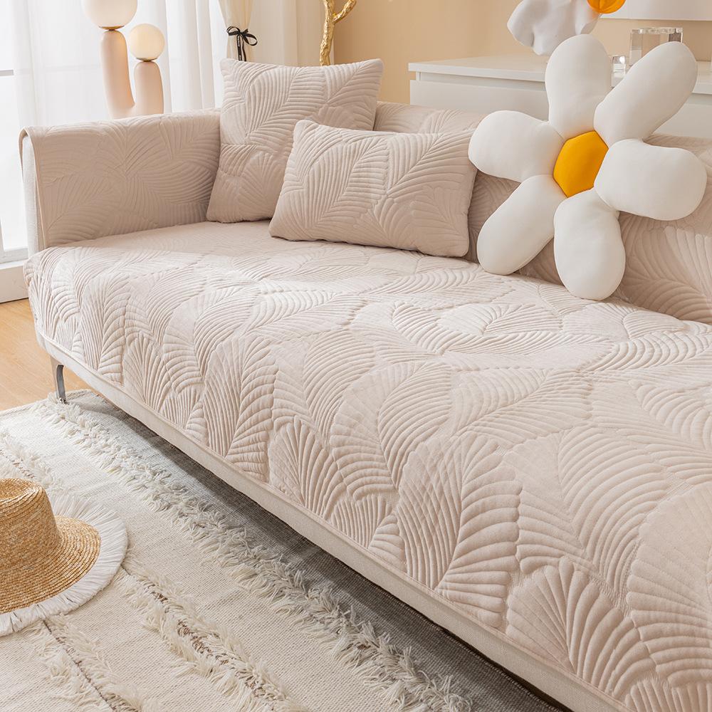 Milk Velvet Plantain Leaf Sofa Cushion, Simple And Non-Slip Nordic Crystal Velvet Seat Cushion, Cover Cover, Universal Backrest Towel For All Seasons