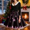 Damenmode V-Ausschnitt Lässig Schlank Weihnachten Bedruckt Langarm Haarkragen Kleider