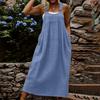Women Sleeveless Solid Color Pinafore Dress Long Casual Loose Fit Adjustable Strap Maxi Dress with Pockets