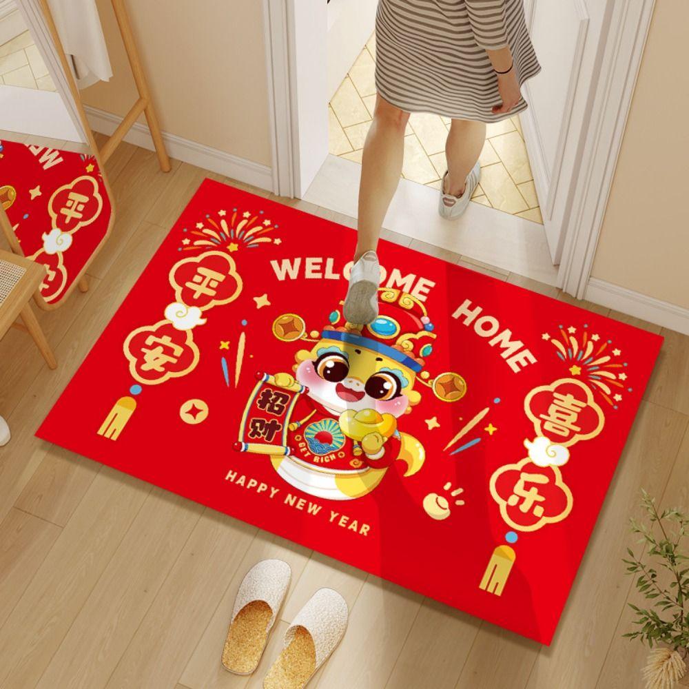 Snake Pattern Spring Festival Door Mat Cartoon Entrance Feet Mat  For Bathroom Front Door