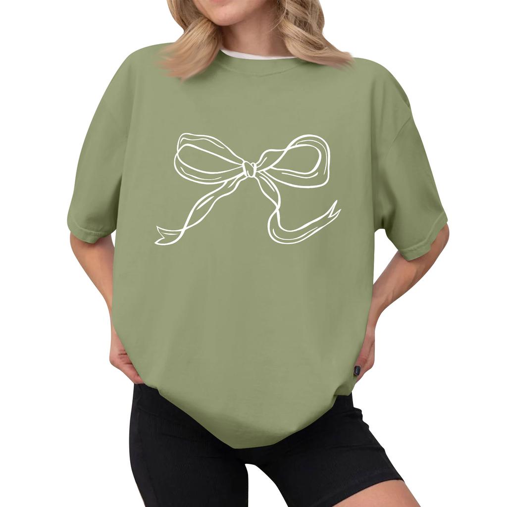 Women's Casual Printed T-Shirt Round Neck Pullover Short Sleeve Top