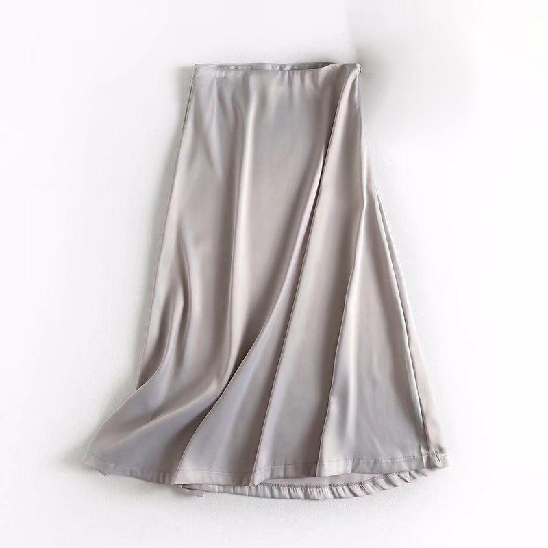 

MD Женская одежда 2023 Осень Новая Высококачественная Повседневная Универсальная Темперамент Сатин Элегантная Юбка Миди для Женщин Silver Gray S