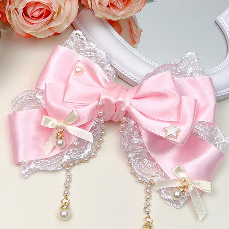 Elegante Fermaglio per Capelli con Fiocchi Grandi in Stile Anime con Frange di Perle Finte Fermaglio alla Moda per Tea Party e Servizi Fotografici