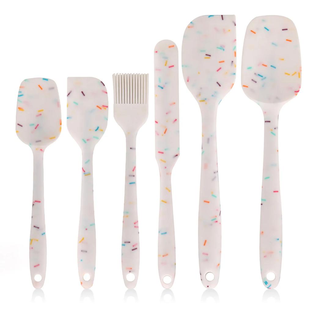 Conjunto de 6 espátulas de silicone de grau alimentício, antiaderentes, resistentes ao calor, espátulas, virador para cozinhar, assar, misturar, ferramentas de cozimento