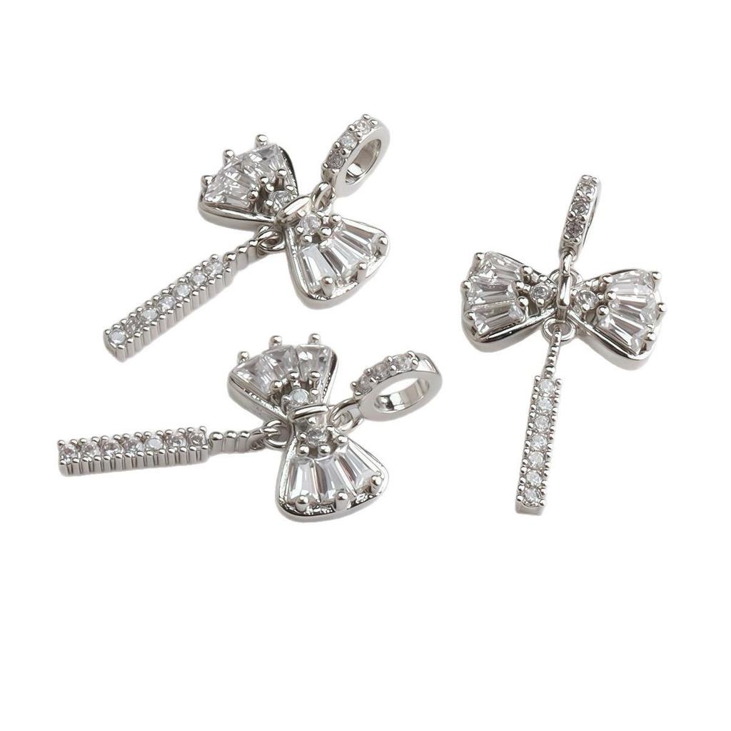 14K Gold Filled Zircon Bow Tassel Pendant Charm for DIY Jewelry