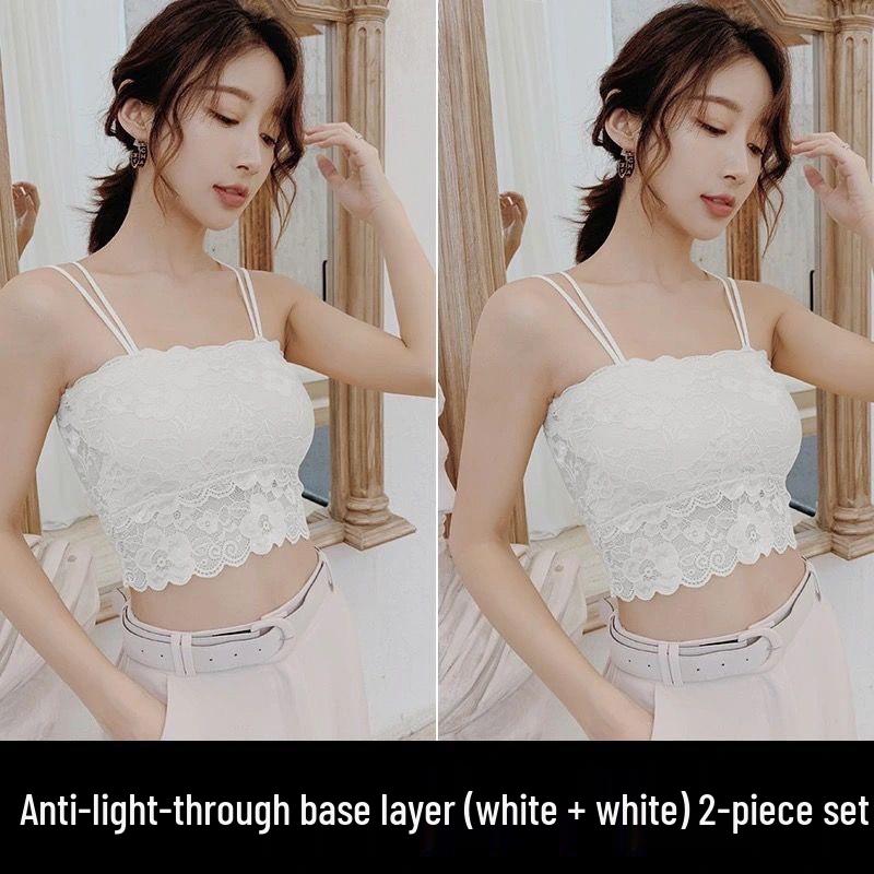 Korean Style Lace Strapless Camisole with Chest Pads for Female Students - Anti-Exposure, Beautiful Back, Summer Wear