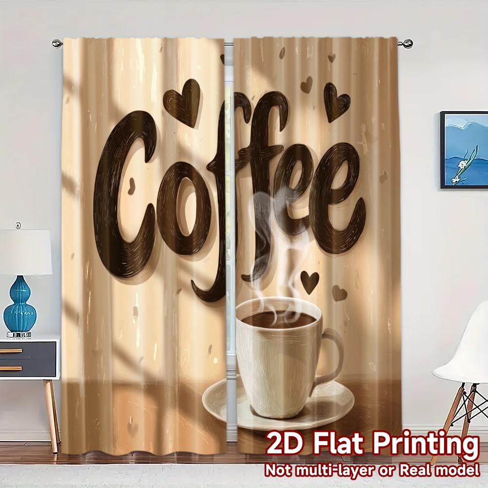 2pcs, 2D FLAT PRINTING Curtains (Without Rod) Coffee Bliss Contemporary Modern Curtains Fabric Curtains Versatile All Use for