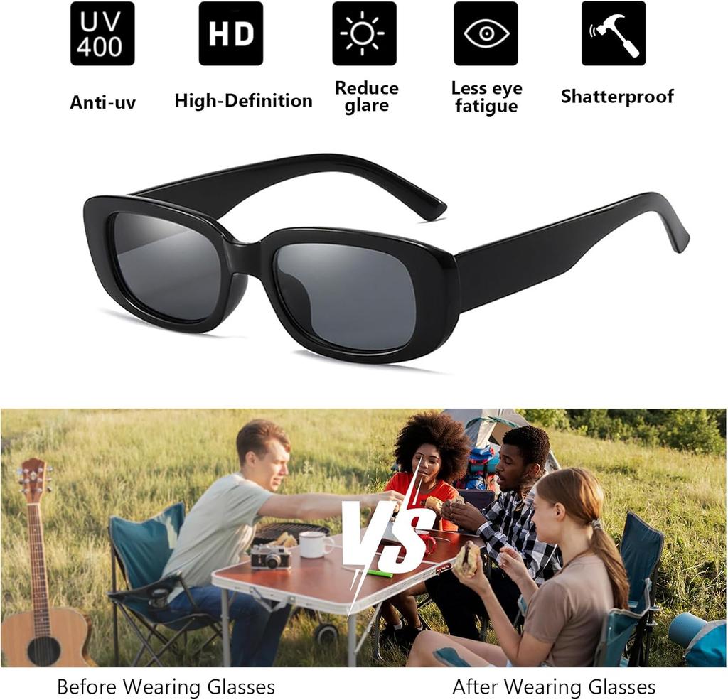 20 Pack Retro 90s Y2K Rectangular Sunglasses for Women - Small Frame Black Party Shades with UV Protection Bulk Set for Outdoor Casual Wear