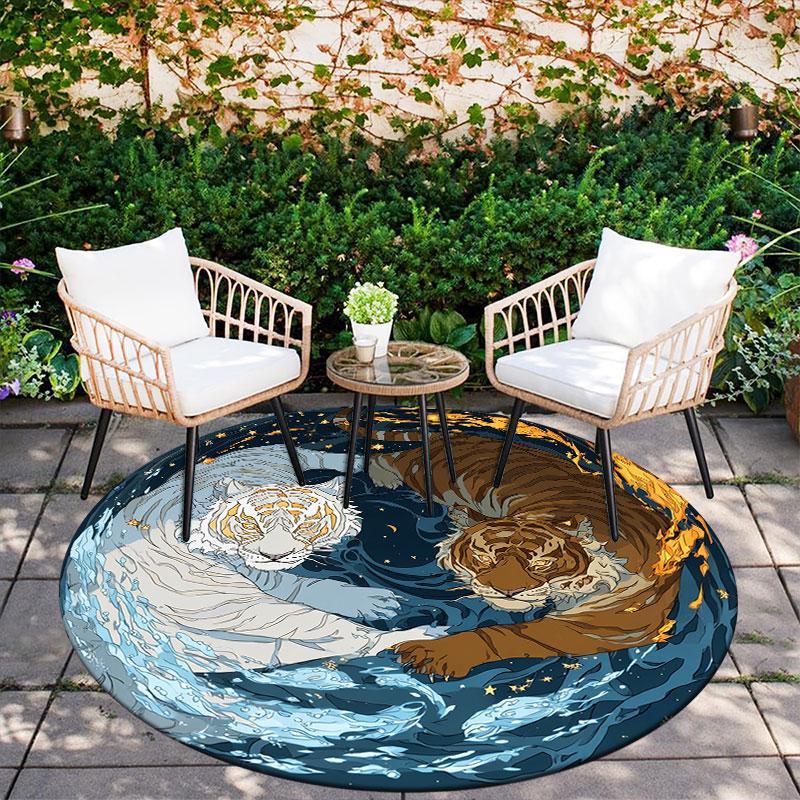 Double Tigers pattern round rug,Carpet Rug for Living Room Bedroom Playroom ,Non-slip Floor Mat,Holiday Gifts and Birthday Gifts.