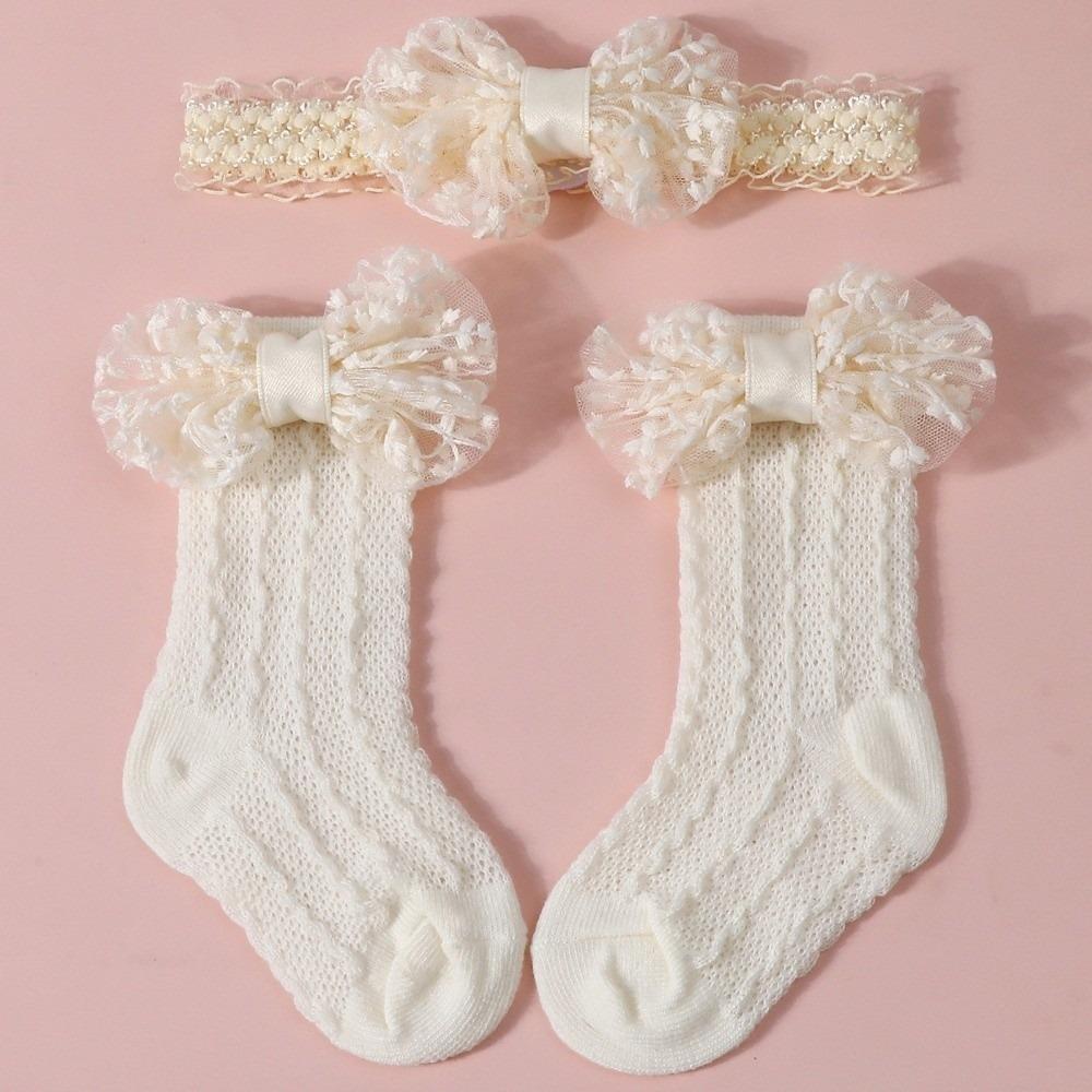 2PCS/Set Lace Bow Baby Headband Socks Solid Color Infant Hair Accessory  3-12M Newborn Baby Girl