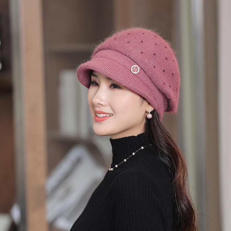 Women Winter Slouchy Knit-Beanie Beret-Hat, Warm Knitted Winter-Hat Beanie with Visor Cold Weather