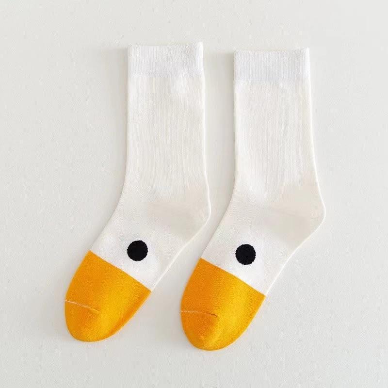 Cute Cartoon Big White Goose Little Yellow Duck Couple Socks Cotton Women's Long Socks Medium Tube Korean Harajuku Socks