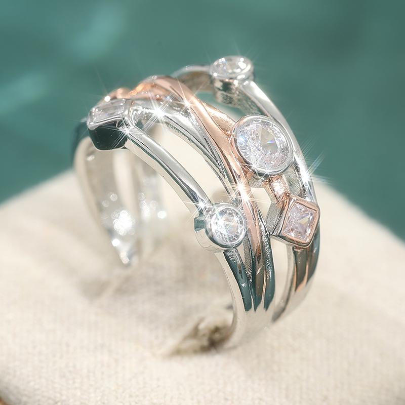Simple Fashion Female Two Tone Eternal Infinite Love Ring Fashionable Cubic Zircon Ring Women Daily Casual Jewelry