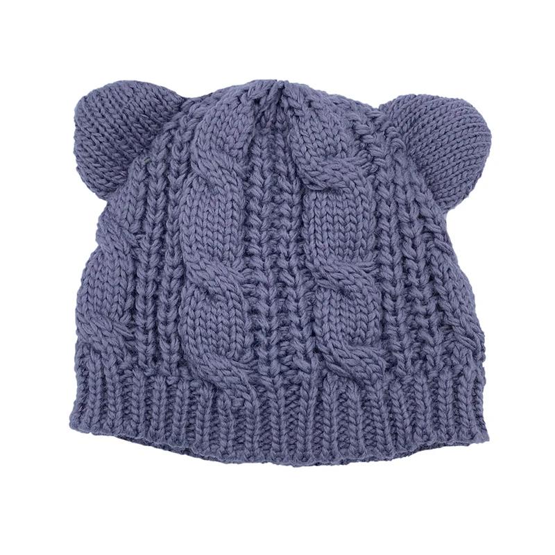 New Lovely Cat Ears Knitted Hat Fashion Women Solid Color Winter Warm Crochet Braided Beanie Hats Casual Girl Kawaii Wool Cap