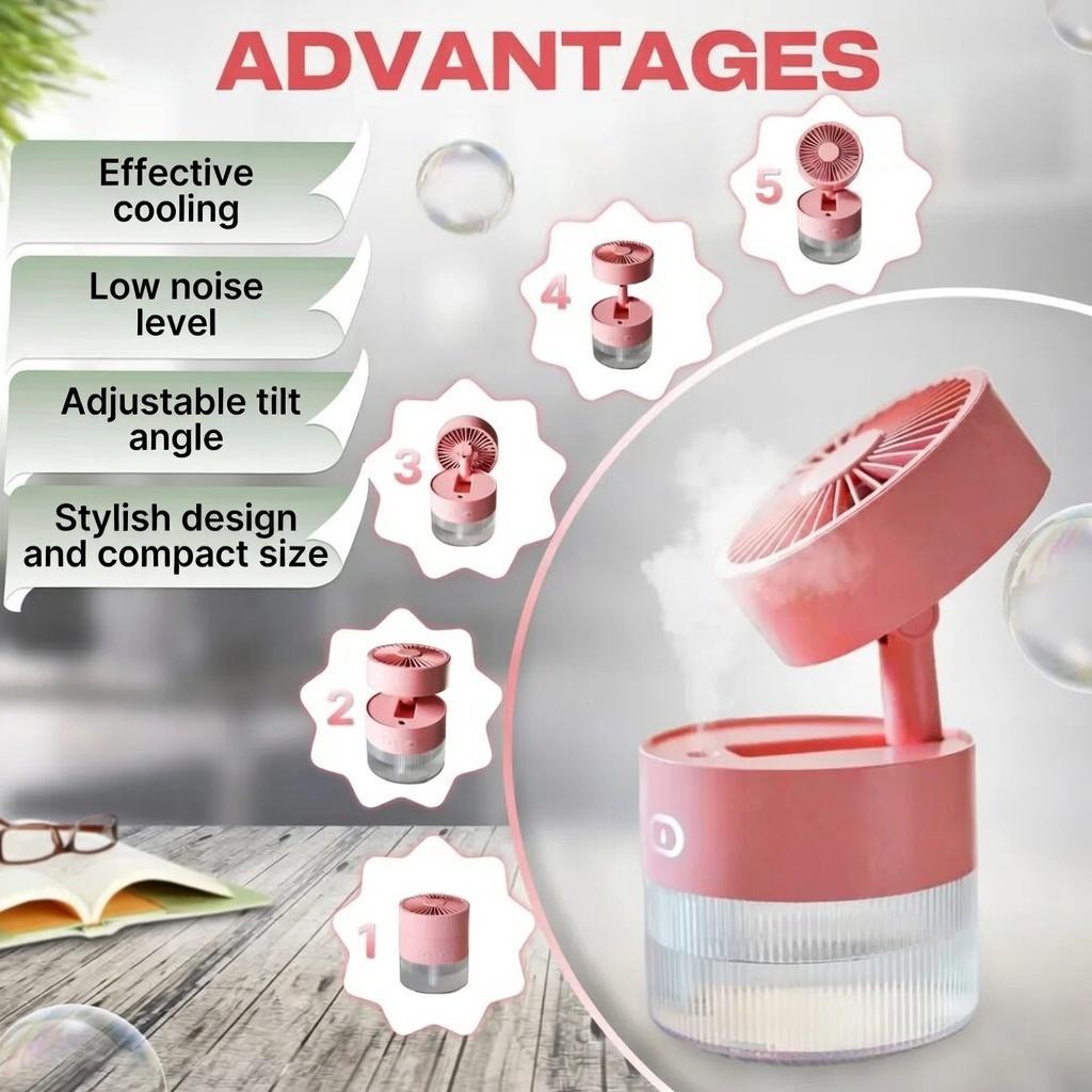 3-in-1 Portable Fan Humidifier Aroma Diffuser 350ml Misting Cooling Fan With Light Rechargeable Ice Mist For Summer Winter
