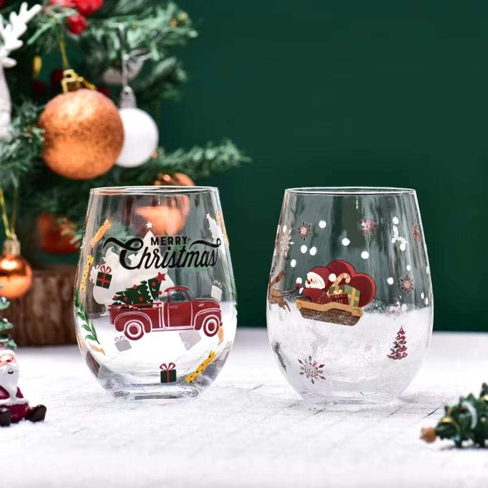 Transparent Christmas Theme Glass Goblet Hand Painted Wine Cups Crystal Cups  Christmas Gift