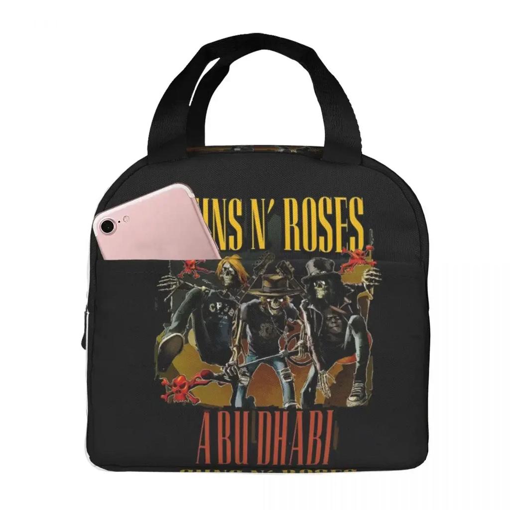 G-Guns-S N-N-S R-Roses-S Insulated Lunch Bag for Women Kids Leakproof Food Boxes Thermal Lunch Box Tote