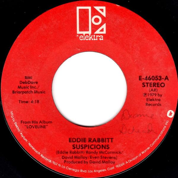 

7inch Record EDDIE RABBITT - Suspicions E46053 Elektra 1979 US Rock Used