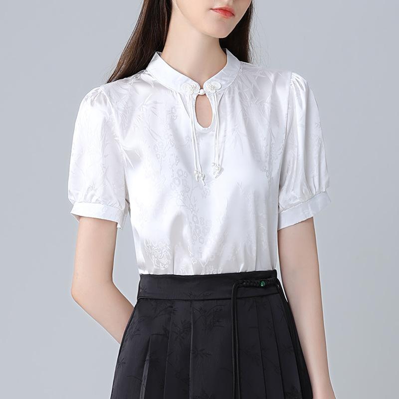 New Chinese Women's New Summer Short-sleeved Chiffon Shirt for Women's High-end Short Tassel Top