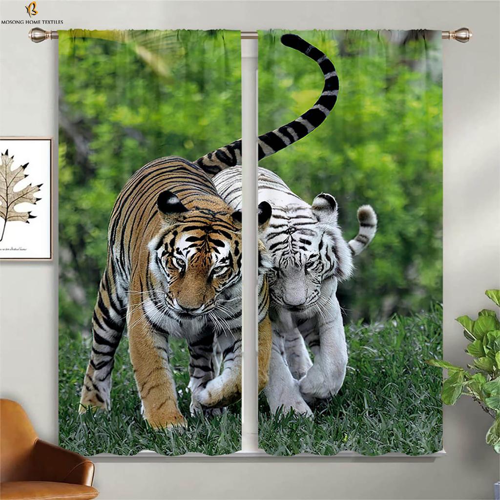 Cheetah Tiger Animal 3d Three-Dimensional Printing Curtain Bedroom Living Room Study Kitchen Window Decoration Curtain 2 Pieces