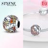Copper Authentic Charm Bead Charms Pink Butterfly Flowers Yellow Zircon Fireflies Bees Bead Charms Compatible With Bracelets Women Jewellery Making Di
